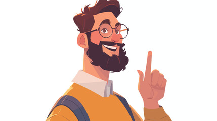 A happy young hipster man with the beard pointing 