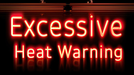 Obraz premium Excessive Heat Warning written in a neon sign over black background 