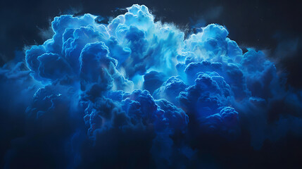 a large, fluffy cloud with a rich blue hue against a dark, almost black background. The cloud appears voluminous and well-defined