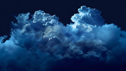 a large, fluffy cloud with a rich blue hue against a dark, almost black background. The cloud appears voluminous and well-defined
