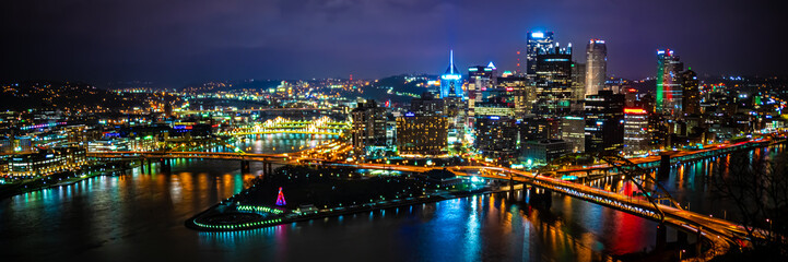 Vibrant Nightscape: Pittsburgh Skyline from Mount Washington