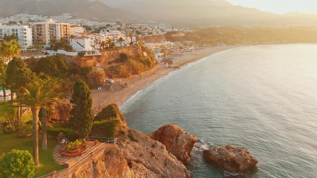 Amazing Costa del Sol coast along the Mediterranean Sea at sunrise in Spain