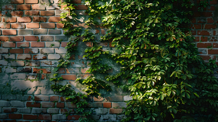 A brick wall with green ivy growing on it