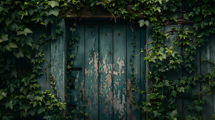 A door with ivy growing over it
