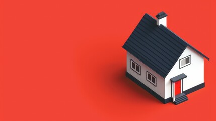 Modern minimalist house design on a vibrant red background.