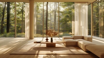 Cozy Living Room with Forest View