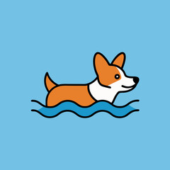 Corgipoo Dog Swims Icon Vector Illustration