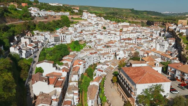 Aerial view of the Setenil de las Bodegas town in Andalusia, Spain