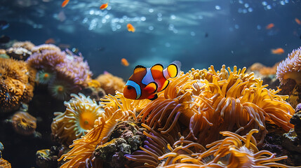 Obraz premium Vibrant Clownfish Among Colorful Coral Reefs