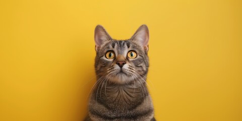 Obraz premium Adorable tabby cat sitting, looking curious with prominent whiskers.