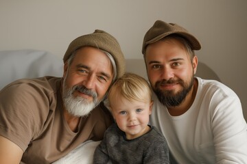 A family enjoys bonding moments with three generations together, showcasing their close relationships at home.