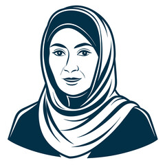 Traditional Hijab Asian Women Full Body Illustration