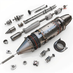 Close up of a rocket deconstructed into tiny parts