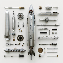 Fototapeta premium Close up of a rocket deconstructed into tiny parts