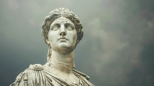 Majestic Statue of Hera, Queen of Gods, with Regal Expression on Plain Background for Text Overlay