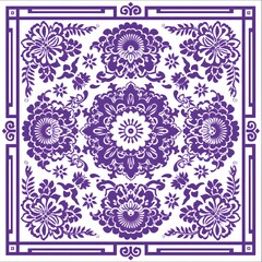 Purple Chinese pattern with woodcut print and green lines