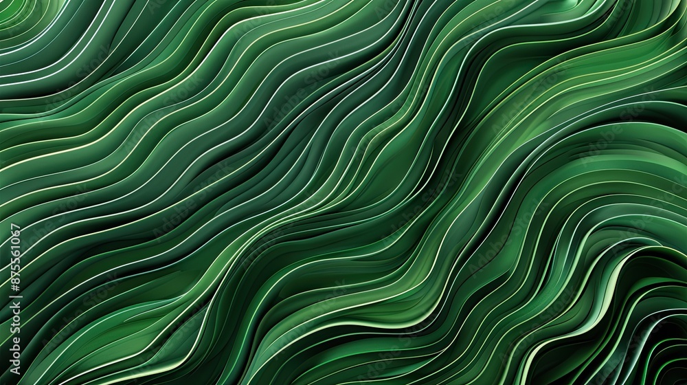 Poster a green wave pattern with a black background. the green color is very vivid and the pattern is very 