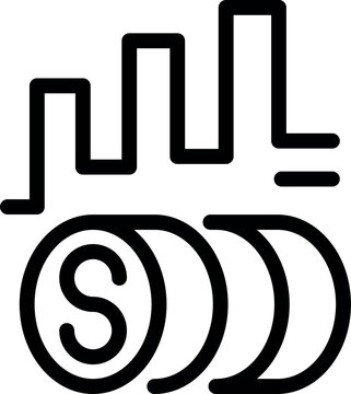 Line art icon of money decreasing over time with bar graph, representing the concept of inflation