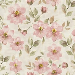 Delicate Pink Flower and Yellow Background Seamless Pattern