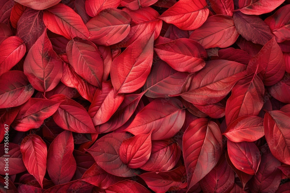 Poster a close up of red leaves with a red background. the leaves are arranged in a way that creates a sens