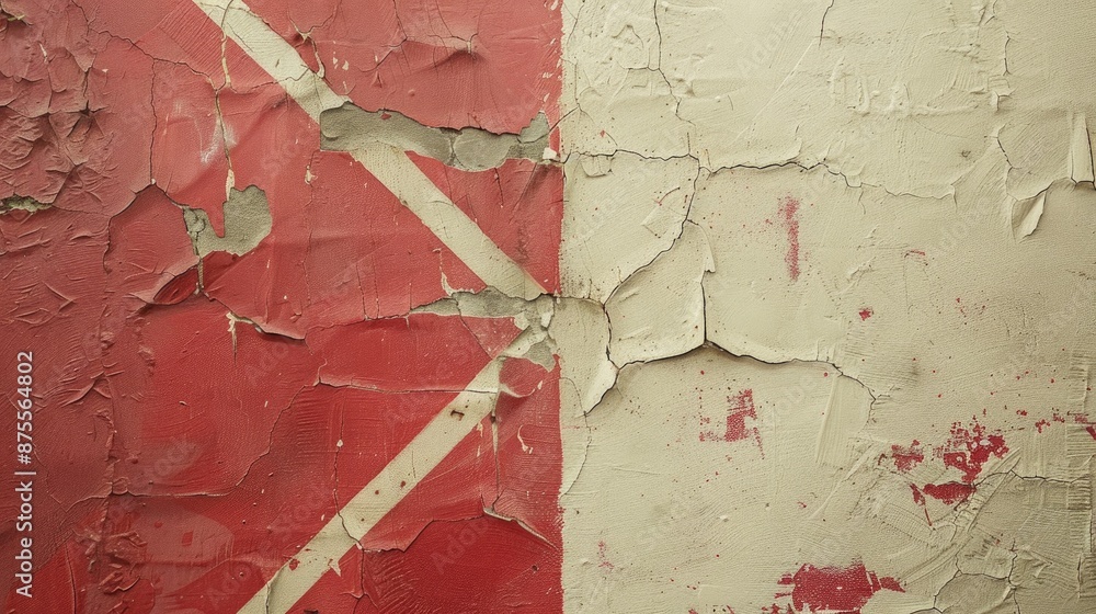 Poster cream red wall with cross line pattern ample space for text worn out weathered
