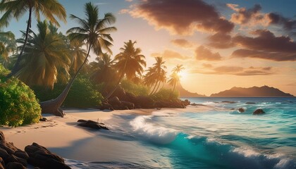 Enjoy the sunny summer holiday atmosphere on the beach, with white sand, blue sea and clear skies. generative ai