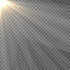 Vector light on isolated transparent background. Sun, rays of light png. Magic glow, golden light png.	
