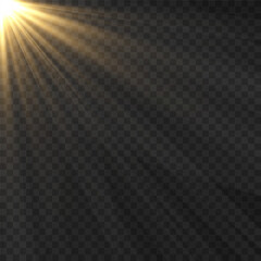 Vector light on isolated transparent background. Sun, rays of light png. Magic glow, golden light png.	