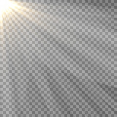 Vector light on isolated transparent background. Sun, rays of light png. Magic glow, golden light png.	