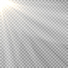 Vector light on isolated transparent background. Sun, rays of light png. Magic glow, golden light png.	