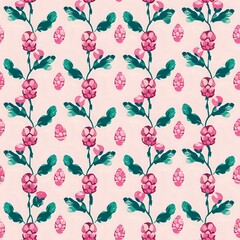 Magnificent Pink Flower Bud and Green Branch Grid Background