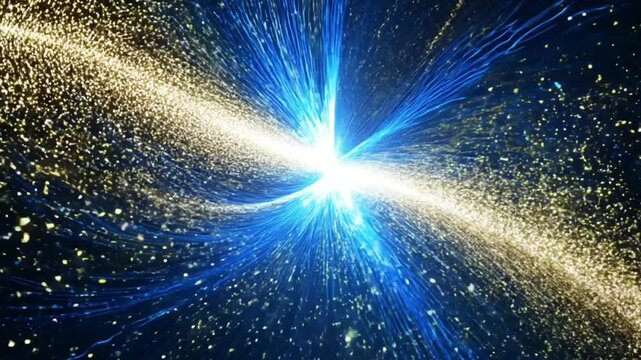 Seamless loop blue and gold futuristic particle beam stream, digital data flow.Abstract technology background 4k 60fps