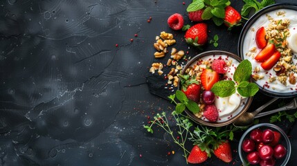 Healthy Yogurt Bowls with Fresh Berries and Nuts