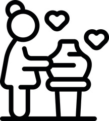 Woman working on a pottery wheel, shaping clay with her hands and love icons floating above