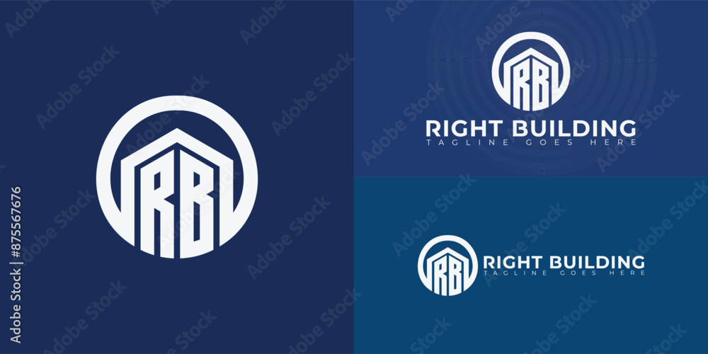 Poster abstract initial circle letter rb or br logo in white color isolated on multiple background colors. 