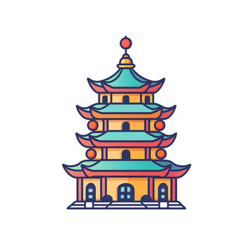 recommend clip art: Colorful vector illustration of an ancient pagoda with intricate details and traditional architectural elements on a white background.