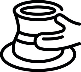 Line art icon of a potter crafting a clay pot on a pottery wheel