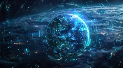 Obraz premium Global business communication technology internet cryptocurrency blockchain IoT worldwide.