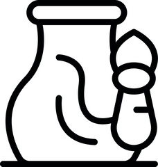 Outline style icon representing the creation process of handmade pottery using a brush in a ceramic workshop class