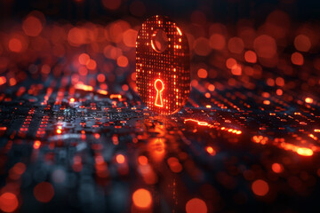 Abstract cyber security concept with key and binary code.  