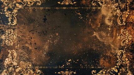 Vintage gold glitter ornaments on luxury diploma template with old paper background and decorative border elegant design for certificate with copy space