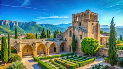 Historical Bellapais Abbey in Northern Cyprus on a sunny day, Bellapais Abbey, historical, architecture, ruins