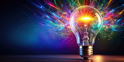 Vibrant light bulb shining with creative ideas, innovation, imagination, inspiration, innovation, creativity