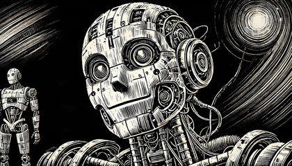 Humanoid Robot Face with Intricate Details - AGI and AI