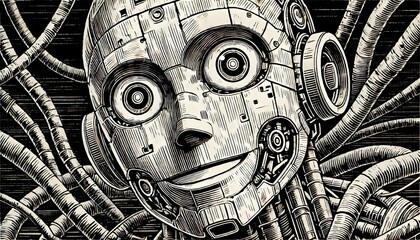 Humanoid Robot Face with Intricate Details - AGI and AI
