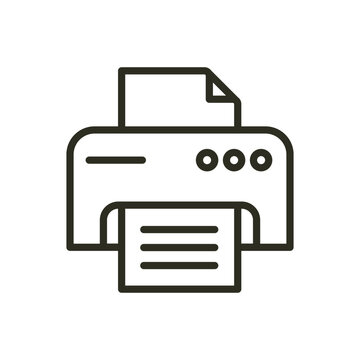 recommend clip art: Printer office document printout device outline icon. Paper printing device vector icon illustration image