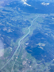 Naklejka premium Aerial photo of city and mountains Italy, Bergami, Milan from airplane
