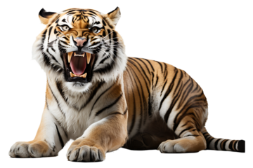 Roaring tiger on transparent background