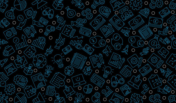 seamless startup business pattern with line icons on background