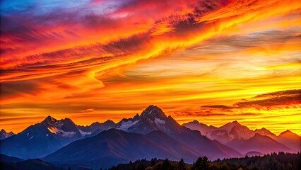 Vibrant sunset casting warm colors over the mountain peaks, Mountains, sunset, dusk, scenic, landscape, beauty, nature